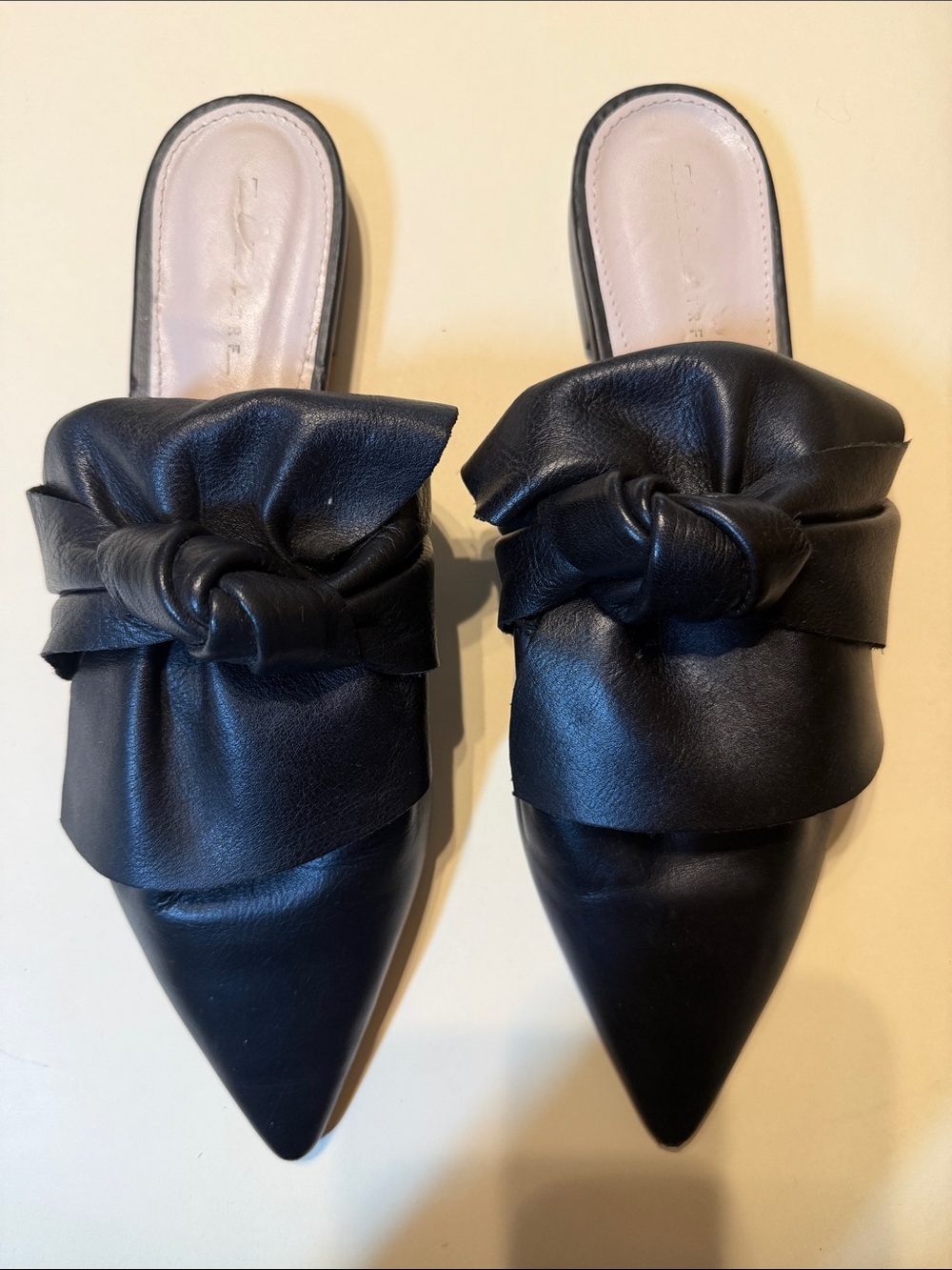 Zara Black Knotted Pointed Toe Slide Mules